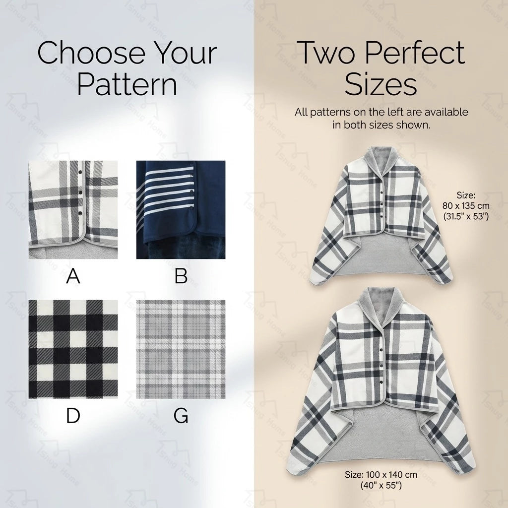 Blanket Fleece Wearable Comfy Poncho Throw with Buttons Plush Kumot Cotton Blanket